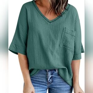 Be Stage Teal V-Neck Blouse